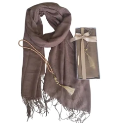 Подарочный набор Mercan Hekime_20010 (шарф 170х70 см + четки), хлопок 100 %, коричневый