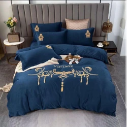 Комплект постельного белья MiraNova CTS-443, простыня 230х250 см, пододеяльник 200х220 см, наволочки 50х70 см, двуспальный, велюр, синий