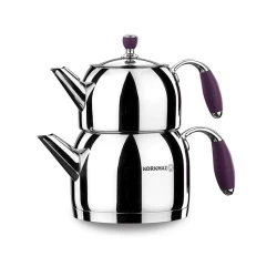 Набор заварочных чайников Korkmaz Flora Maxi A119-03, 2 шт, нержавеющая сталь, с крышкой, серебристый, фиолетовый