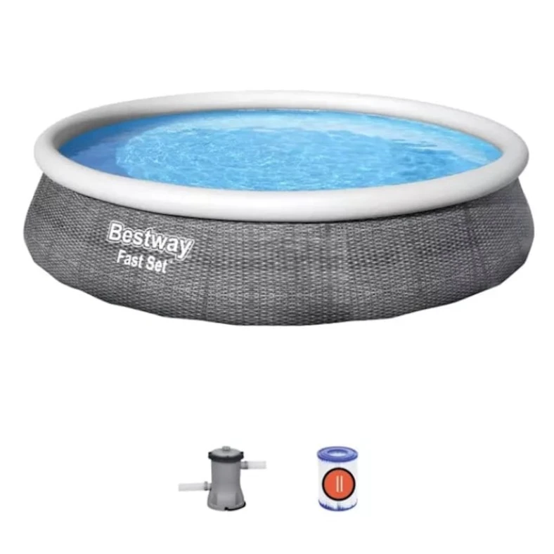 Бассейн Bestway 57376, надувной, круглый, 396x396x84 см, 7340 л, серый