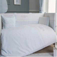 Uşaq yataq dəsti Funna baby Prince, 8 hissə, yorğan üzü 100x150 sm, tikilmiş iç yorğan, baş üçün qoruma 45x70 sm, yan qoruma 45x130 sm - 2 əd, mələfə, yastıq üzü 35x45 sm, dekorativ yastıq, pambıq, ağ, mavi
