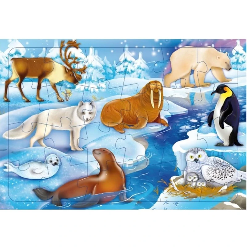 Набор Геодом Пазл листовой В снегах + книжка Чей малыш