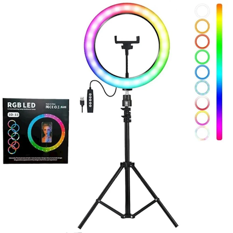 Лампа кольцевая со штативом RGB LED 3D-33 Лампа кольцевая со штативом RGB LED 3D-33