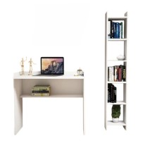 Yazı masası və stellaj Ev Plus 12115875, LDSP, ağ, 90x58x80/28.6х22х160 sm