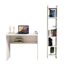 Yazı masası və stellaj Ev Plus 12115875, LDSP, ağ, 90x58x80/28.6х22х160 sm