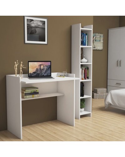 Yazı masası və stellaj Ev Plus 12115875, LDSP, ağ, 90x58x80/28.6х22х160 sm