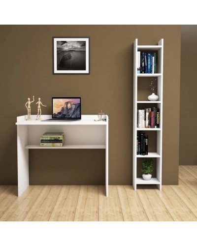 Yazı masası və stellaj Ev Plus 12115875, LDSP, ağ, 90x58x80/28.6х22х160 sm