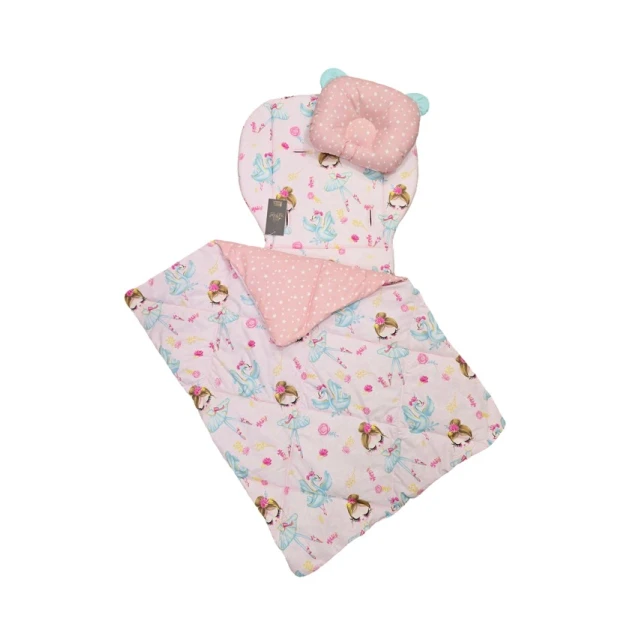 Uşaq arabası üçün dəst Softcare (döşək 78x33 sm, yorğan 65x85 sm, yastıq), pambıq, çəhrayı