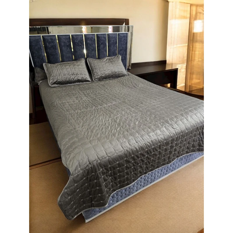 Örtük və yastıq üzü dəsti MiraNova 381, velür/satin, yaşıl, örtük 220x240 sm, yastıq üzü 50x70 sm 2 əd