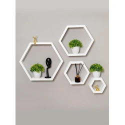 Divar rəfi dəsti Art Mebel 205, laminat, 4 əd, 35x40x15/28x32x15/21x24x15/14x16x15 sm, ağ