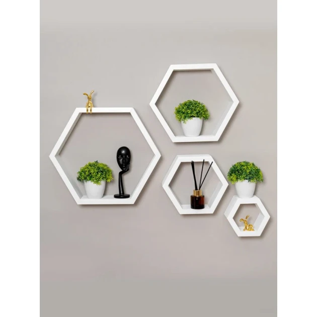 Divar rəfi dəsti Art Mebel 205, laminat, 4 əd, 35x40x15/28x32x15/21x24x15/14x16x15 sm, ağ