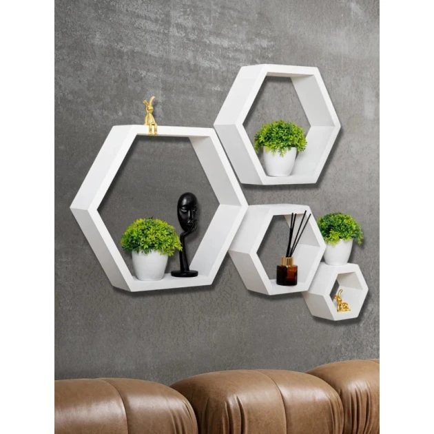 Divar rəfi dəsti Art Mebel 205, laminat, 4 əd, 35x40x15/28x32x15/21x24x15/14x16x15 sm, ağ