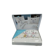 Yataq dəsti NV19 yorğan üzü 200x220 sm, mələfə 240x260 sm, 4 yastıq üzü 50x70 sm, pambıq, ağ/mavi