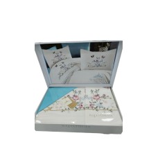 Yataq dəsti NV19 yorğan üzü 200x220 sm, mələfə 240x260 sm, 4 yastıq üzü 50x70 sm, pambıq, ağ/mavi