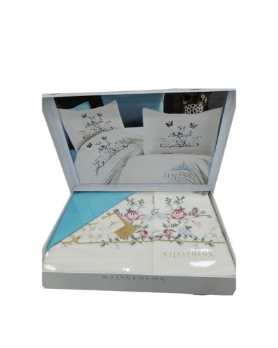 Yataq dəsti NV19 yorğan üzü 200x220 sm, mələfə 240x260 sm, 4 yastıq üzü 50x70 sm, pambıq, ağ/mavi