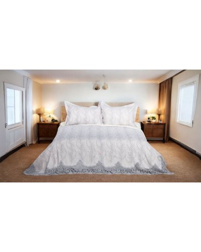 Örtük və yastıq üzü dəsti Luxe Cotton, 260x260/50x70 sm, ikinəfərlik, velür, boz