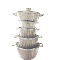 Набор кастрюль Unique ZTW-QZ16, 22/24/28/32 см, гранит/стекло, коричневый