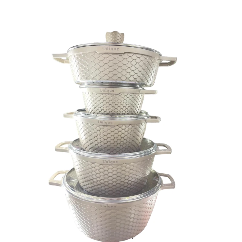 Набор кастрюль Unique ZTW-QZ16, 22/24/28/32 см, гранит/стекло, коричневый