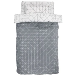 Yataq dəsti JYSK Atla, yorğan üzü 140x200, mələfə 150x250, yastıq üzü 50x70, bir yarım, pambıq, boz/ağ