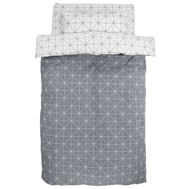 Yataq dəsti JYSK Atla, yorğan üzü 140x200, mələfə 150x250, yastıq üzü 50x70, bir yarım, pambıq, boz/ağ