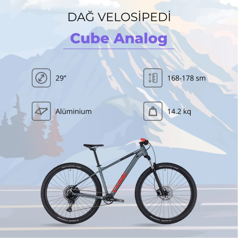 Dağ velosipedi Cube Analog, ölçü M, Flashgrey/Red Dağ velosipedi Cube Analog, ölçü M, Flashgrey/Red