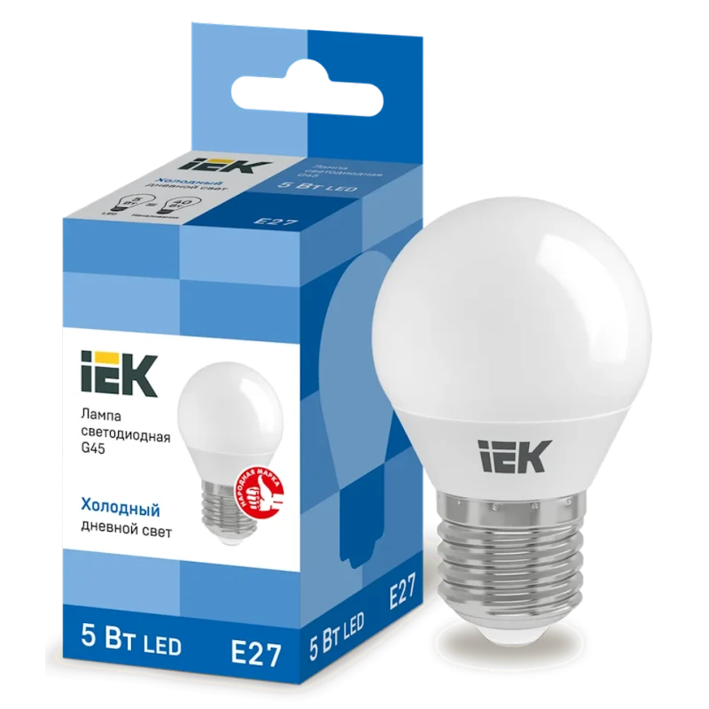 Светодиодная лампа IEK G45 E27 5W 6500K