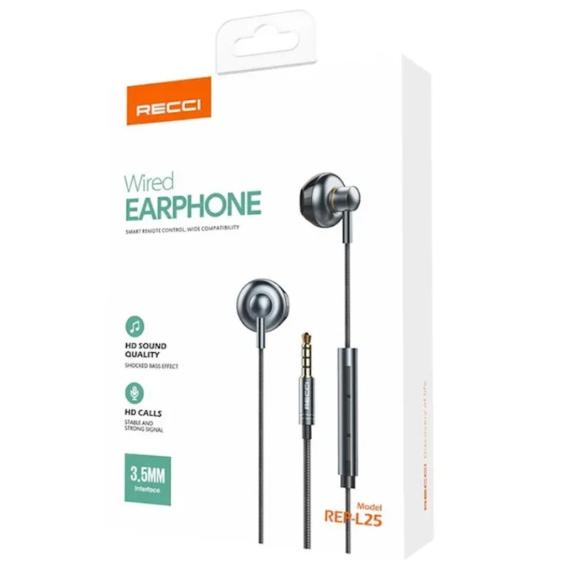 Проводные наушники Recci Metal Wired Earphone Hi-Fi Audio REP-L25