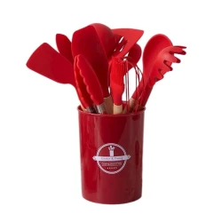 Mətbəx ləvazimatları dəsti, 11 parça, yapışmayan örtük üçün uyğundur, altlıq ilə, qırmızı