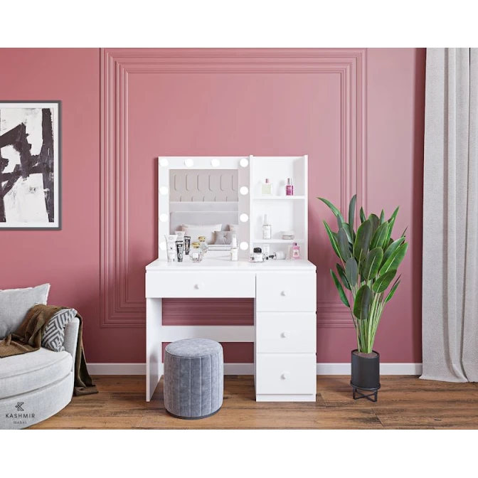 Туалетный столик Kashmir KM0001_Kas, ламинат, белый, 94х40х139 см Туалетный столик Kashmir KM0001_Kas, ламинат, белый, 94х40х139 см