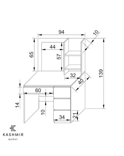 Makiyaj masası Kashmir KM0001_Kas, laminat, ağ, 94х40х139 sm