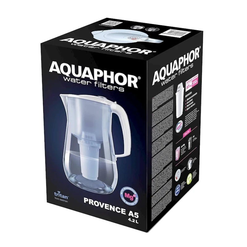 Фильтр-кувшин Akvafor Provence, 4.2 л + картридж A5 Mg, черный/прозрачный