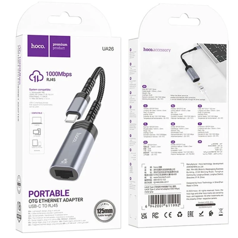Adapter Hoco UA26 Type-C to RJ-45