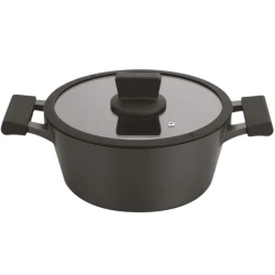 Кастрюля Berllong, гранит, черная, 28 см