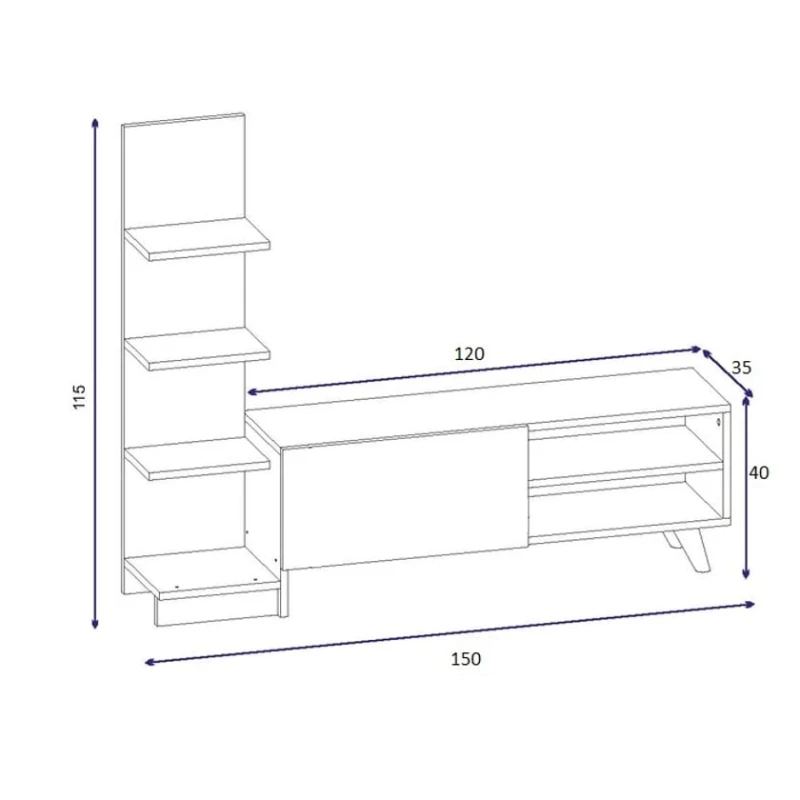 Тумба под ТВ Ev Plus Salvador, ЛДСП, белая, 115x150x35 см