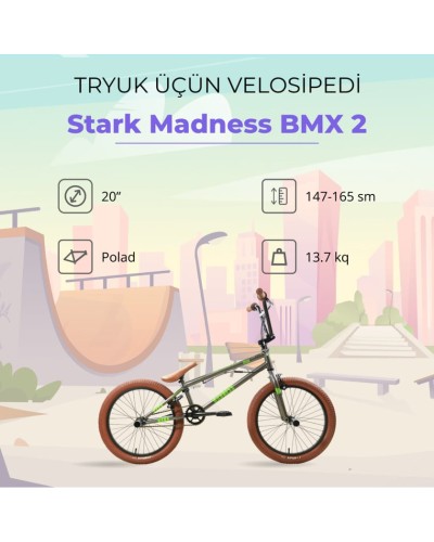 Velosiped Stark Madness BMX 2, yaşıl/qəhvəyi, 20