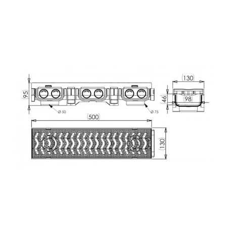 Drenaj kanalı LuxWares, 130x95x500 mm, plastik, ağ Drenaj kanalı LuxWares, 130x95x500 mm, plastik, ağ