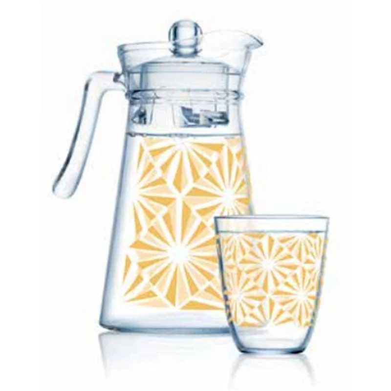 Набор из стаканов и кувшина Luminarc Sofya Gold прозрачный с принтом, кувшин 1.3 л/6 стаканов 310 мл Набор из стаканов и кувшина Luminarc Sofya Gold прозрачный с принтом, кувшин 1.3 л/6 стаканов 310 мл