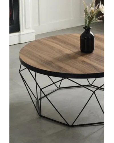 Jurnal masası, Barok Türk laminatı, diametr 80 sm, hündürlük 50 sm, qara mat, üst hissə 18 mm laminat, PVC 1x22, ayaq düymə daban - QM_10007