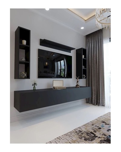 TV üçün tumba Ev Plus 12115638, LDSP, qara, 180x35x35 sm