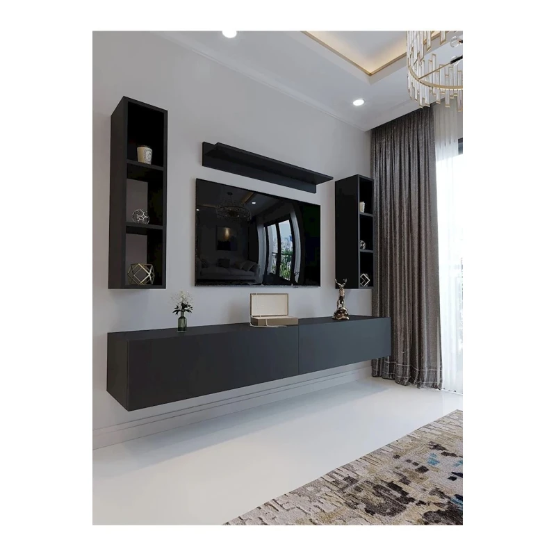 Тумба под ТВ Ev Plus 12115638, ЛДСП, черный, 180x35x35 см Тумба под ТВ Ev Plus 12115638, ЛДСП, черный, 180x35x35 см