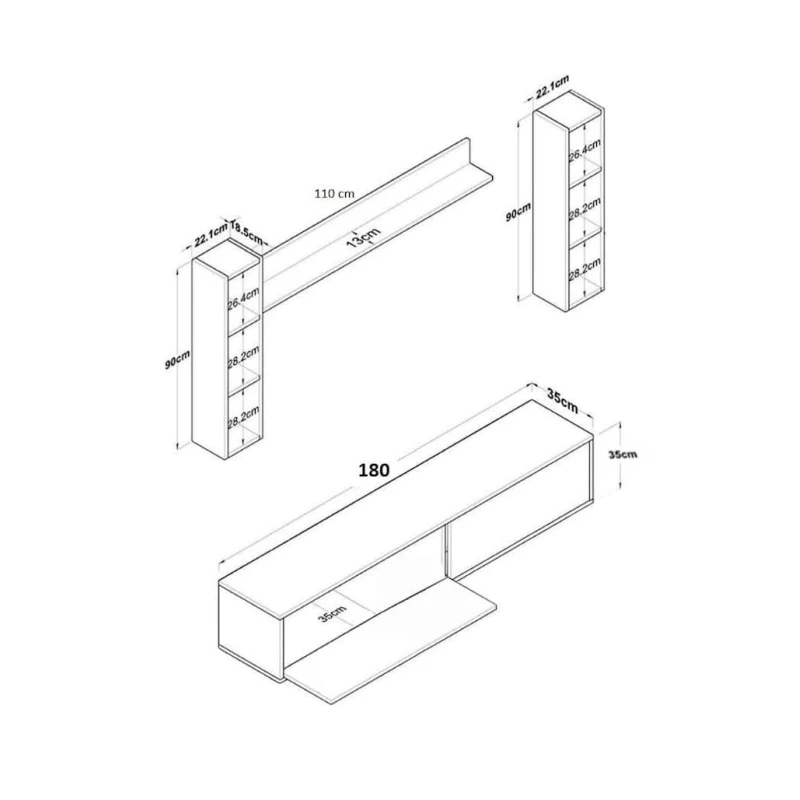 Тумба под ТВ Ev Plus 12115638, ЛДСП, черный, 180x35x35 см Тумба под ТВ Ev Plus 12115638, ЛДСП, черный, 180x35x35 см