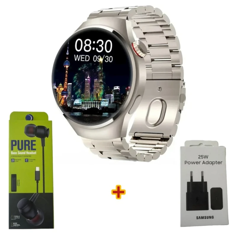 Умные часы G7 Max Silver Steel + Подарок Проводные наушники Strap Pure + Сетевое зарядное устройство Samsung 25W