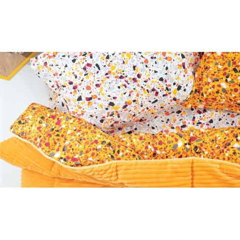 Комплект постельного белья Yataş Terazzo Triola, одеяло 195x215 см, простыня 160x200 см, наволочки 50x70 см 2 шт, двуспальный, хлопок/полиэстер, Sarı