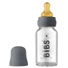 Бутылочка для кормления BIBS Baby Bottle Complete Set 0+ месяцев, 110 мл, стекло/латекс, серая Бутылочка для кормления BIBS Baby Bottle Complete Set 0+ месяцев, 110 мл, стекло/латекс, серая