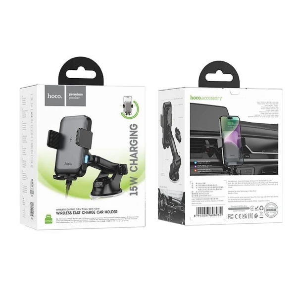 Автомобильный держатель Hoco HW9 с беспроводной зарядкой, черный Автомобильный держатель Hoco HW9 с беспроводной зарядкой, черный
