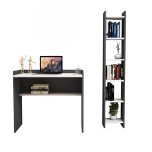 Yazı masası və stellaj Ev Plus 12115874, LDSP, antrasit/ağ, 90x58x80/28.6х22х160 sm