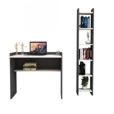 Yazı masası və stellaj Ev Plus 12115874, LDSP, antrasit/ağ, 90x58x80/28.6х22х160 sm
