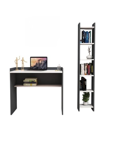 Yazı masası və stellaj Ev Plus 12115874, LDSP, antrasit/ağ, 90x58x80/28.6х22х160 sm