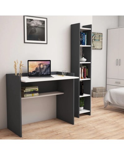 Yazı masası və stellaj Ev Plus 12115874, LDSP, antrasit/ağ, 90x58x80/28.6х22х160 sm