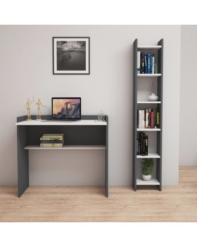 Yazı masası və stellaj Ev Plus 12115874, LDSP, antrasit/ağ, 90x58x80/28.6х22х160 sm